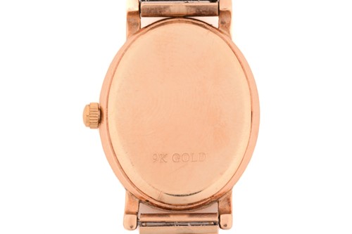 Lot 382 - A Rotory 9k gold ladies quartz wristwatch, the...
