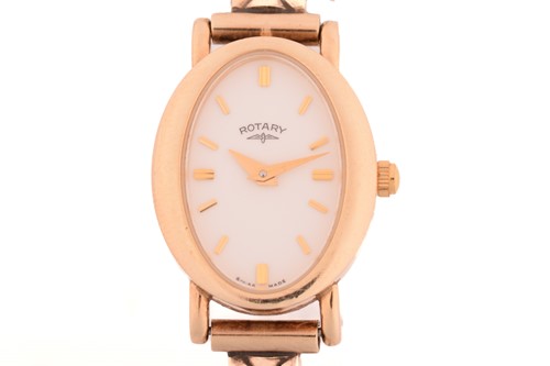 Lot 382 - A Rotory 9k gold ladies quartz wristwatch, the...