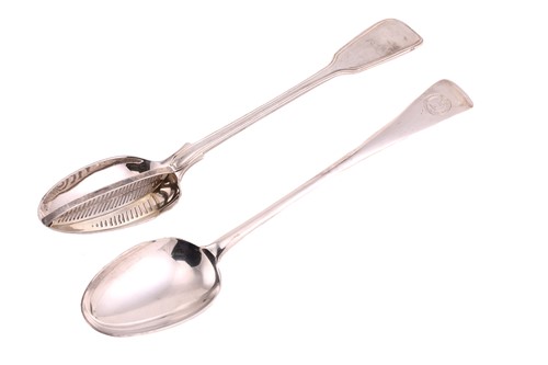 Lot 488 - A Victorian silver straining spoon, fiddle and...