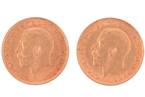 Lot 322 - Two George V half sovereigns 1911 and 1914,...