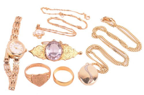 Lot 223 - A collection of gold jewellery items; to...