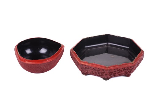 Lot 110 - A Cinnabar lacquer peach shape box, the lid...