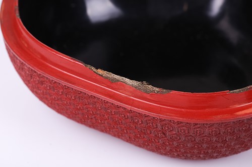 Lot 110 - A Cinnabar lacquer peach shape box, the lid...