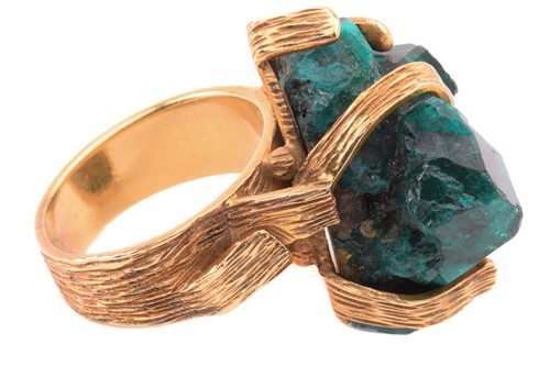 Lot 205 - A Modernist dioptase cocktail ring, featuring...