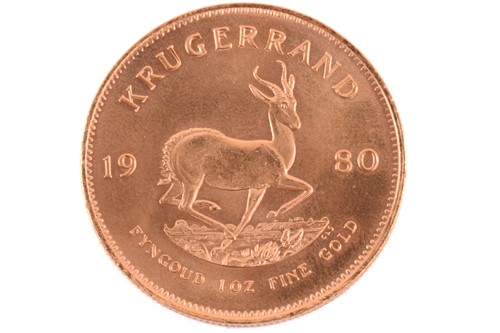 Lot 329 - A 1oz 22ct gold South Africa Krugerrand, 1980