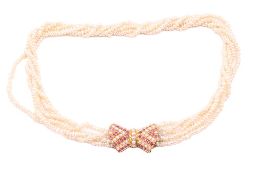 Lot 58 - A Keshi pearl sautoir necklace with gem-set...