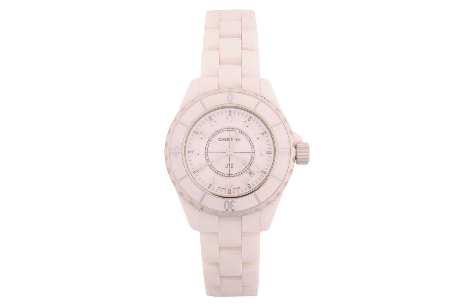 Lot 389 - A Chanel J12 white ceramic quartz wristwatch...