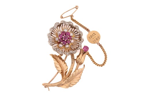 Lot 259 - A gem-set flower spray brooch in 9ct gold, the...