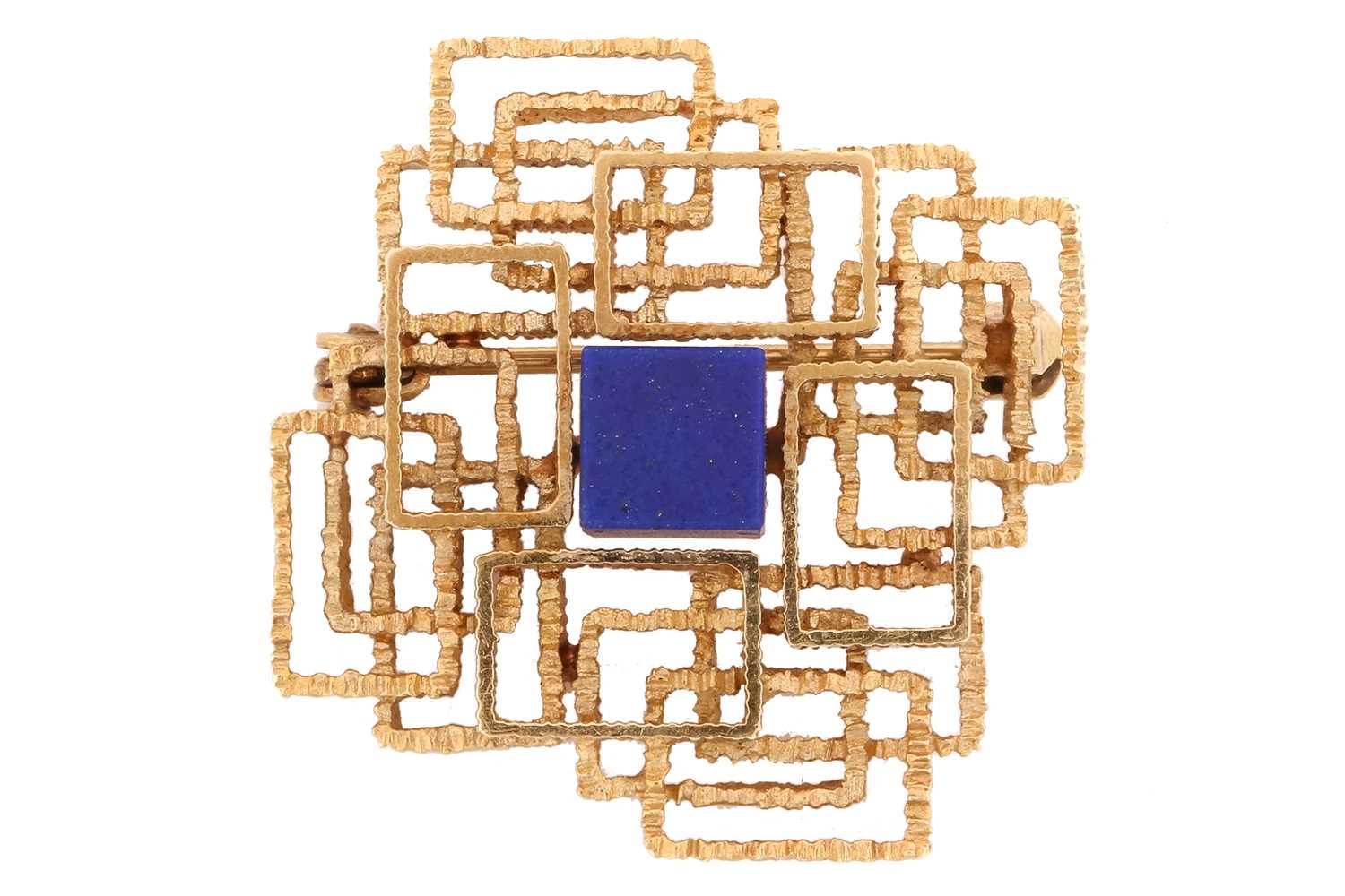 Lot 193 - A Modernist brooch set with lapis lazuli, of