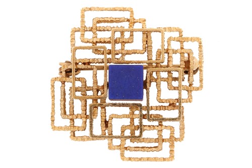 Lot 193 - A Modernist brooch set with lapis lazuli, of...