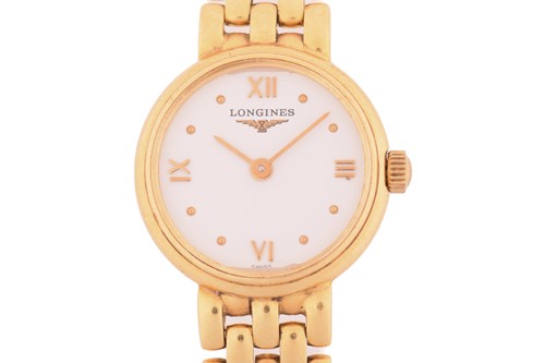 Lot 373 - A Longines Prestige 18k gold ladies quartz...