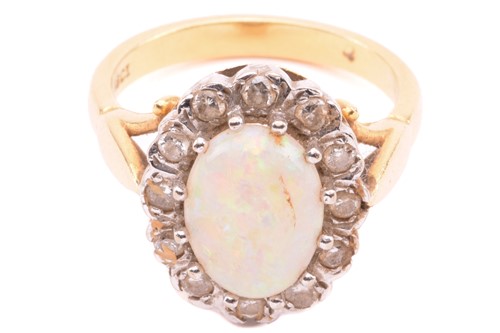 Lot 295 - A precious opal and diamond cluster ring,...