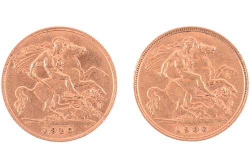 Lot 327 - Two Edward VII half sovereigns 1906 and 1911,...