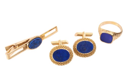 Lot 255 - A pair of lapis lazuli cufflinks with filigree...