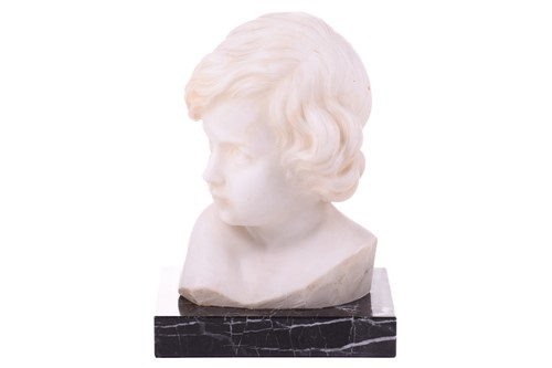 Lot 195 - P. Bassi, white marble shoulder-length bust of...