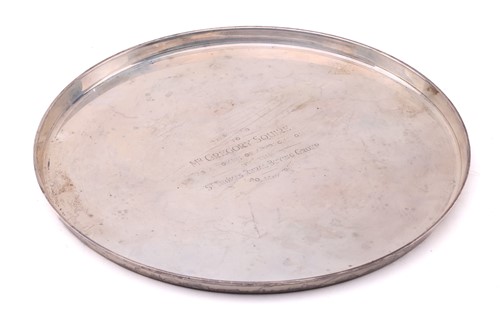 Lot 510 - A Roberts & Belk heavy silver circular tray,...