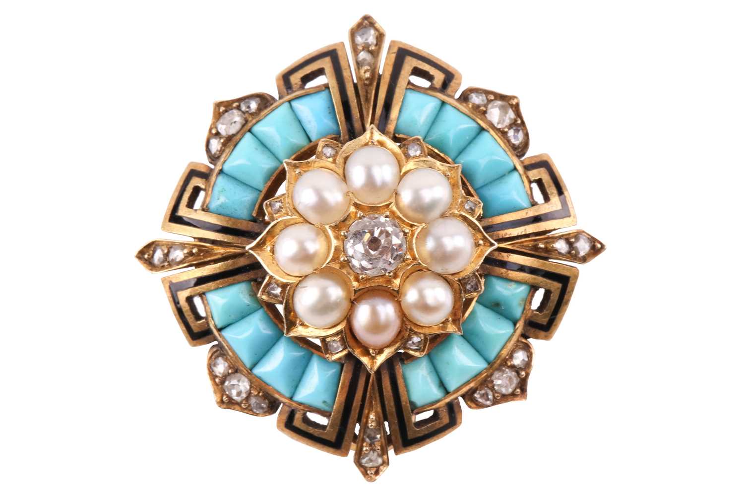 Lot 219 - A Victorian diamond, pearl and turquoise...