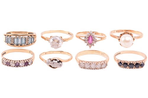 Lot 120 - Eight gem-set rings; to include a diamond...