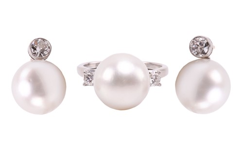 Lot 36 - A pair of pearl and diamond earrings and a...
