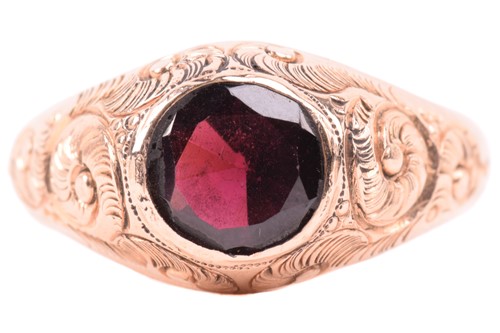 Lot 177 - An Edwardian single stone garnet ring by Ostby...