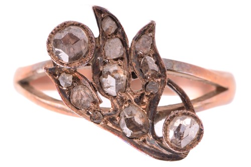 Lot 191 - A rose-cut diamond ring with a foliate motif...