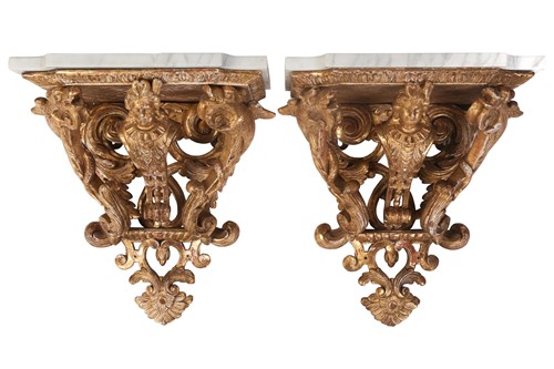 Lot 213 - A pair of carved wood and gilt gesso wall...