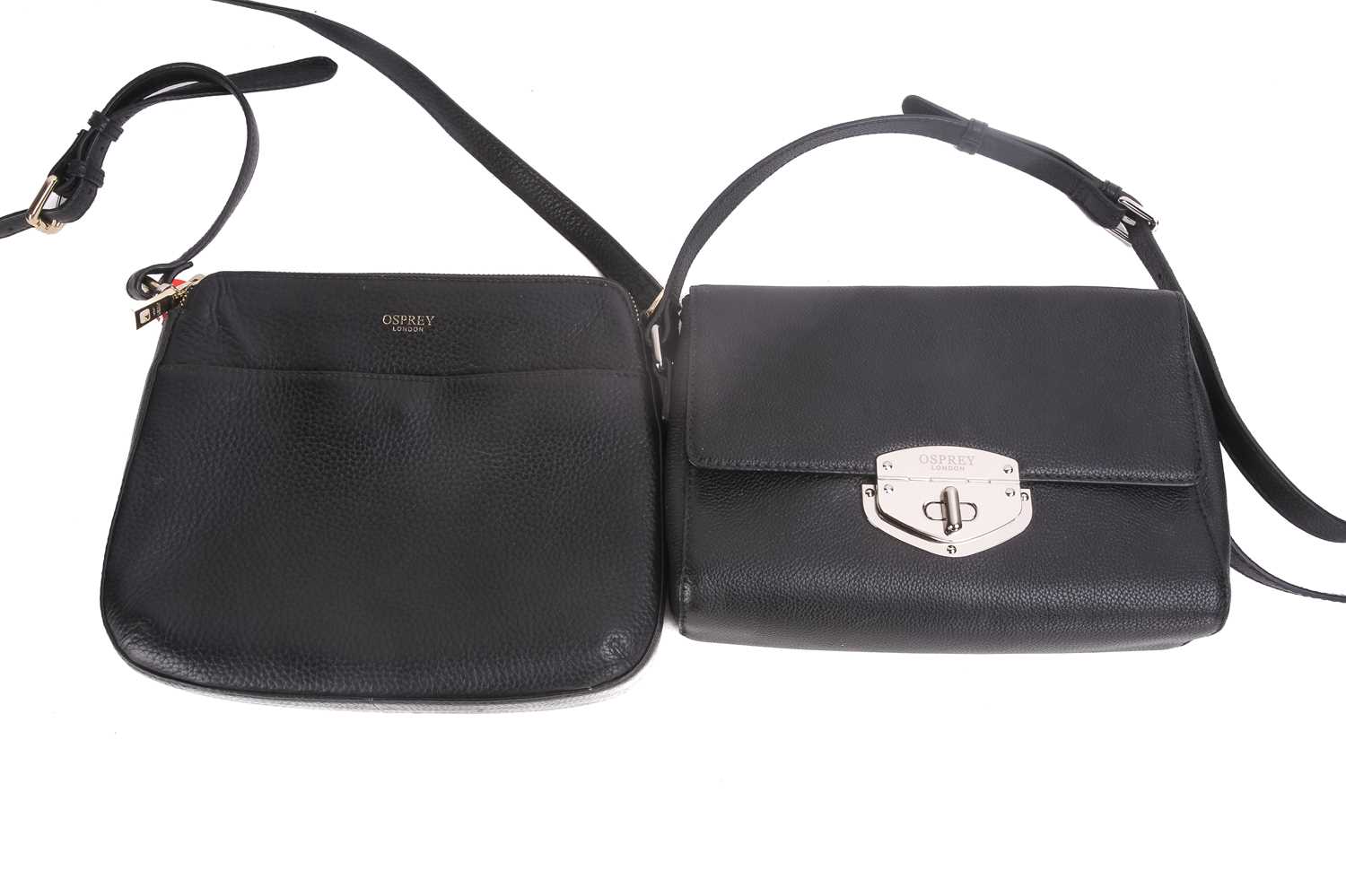 Lot 58 - Two Osprey crossbody bags in black leather;...