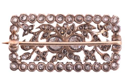 Lot 151 - A Victorian diamond floral panel brooch; of...