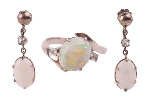 Lot 206 - A pair of opal and paste earrings with screw...