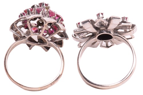 Lot 31 - Two floral cocktail rings set with ruby and...
