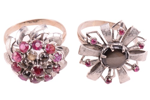 Lot 31 - Two floral cocktail rings set with ruby and...