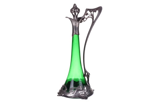 Lot 212 - Albert Mayer for WMF, a pewter mounted green...