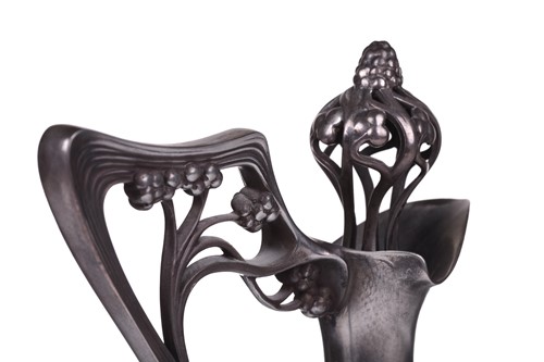 Lot 212 - Albert Mayer for WMF, a pewter mounted green...