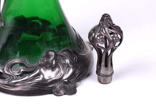 Lot 212 - Albert Mayer for WMF, a pewter mounted green...