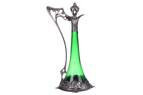 Lot 212 - Albert Mayer for WMF, a pewter mounted green...