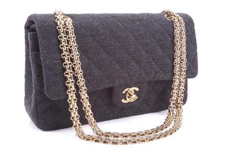 Lot 36 - Chanel - a classic double flap bag in charcoal...