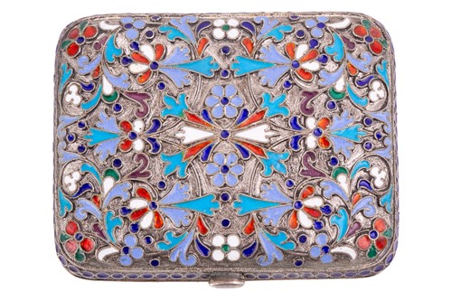 Lot 535 - A Russian silver and cloisonné enamel purse,...