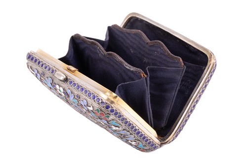 Lot 535 - A Russian silver and cloisonné enamel purse,...