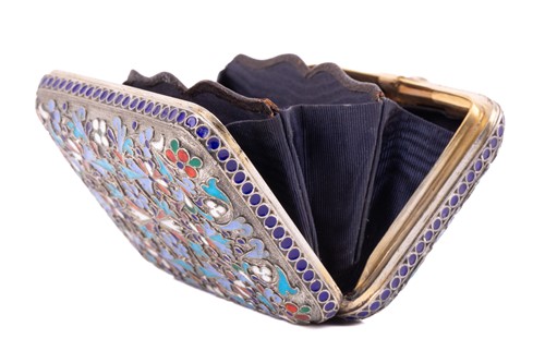 Lot 535 - A Russian silver and cloisonné enamel purse,...
