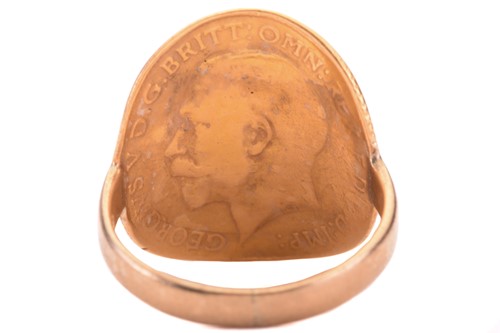 Lot 60 - A George V half-sovereign bent-over ring, the...