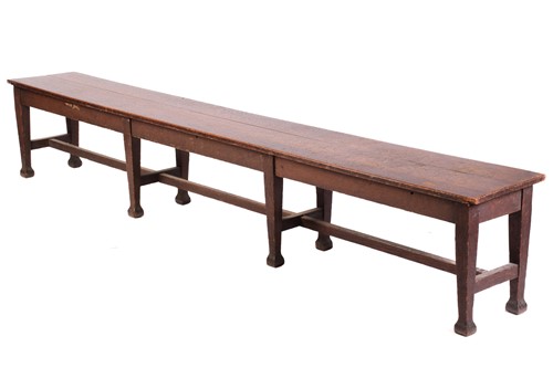 Lot 135 - A long oak college/mess hall form stool, late...