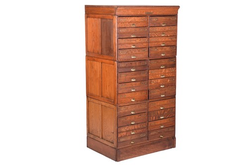 Lot 145 - An "ADDRESSOGRAPH" modular oak flight of...