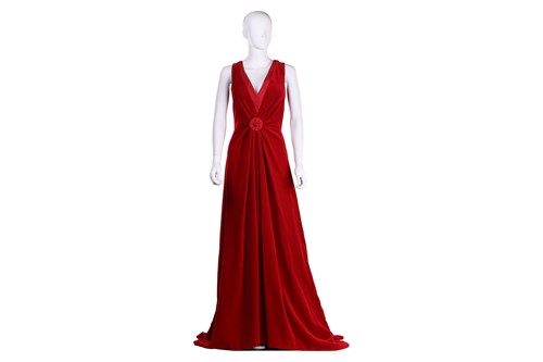 Lot 71 - Bruce Oldfield - a red velvet full-length...