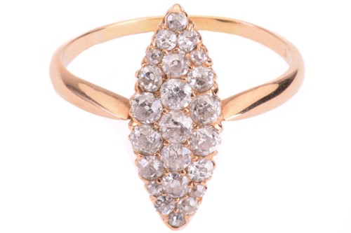 Lot 43 - A diamond marquise shape cluster ring, the...