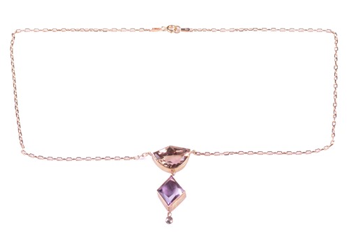 Lot 121 - A citrine, amethyst and diamond pendant...