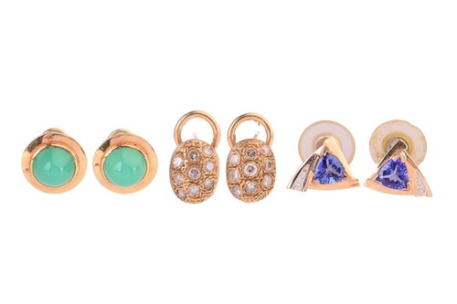 Lot 144 - Three pairs of gem-set earrings; to include a...