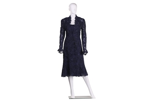 Lot 94 - A Catherine Walker navy padded strap dress...