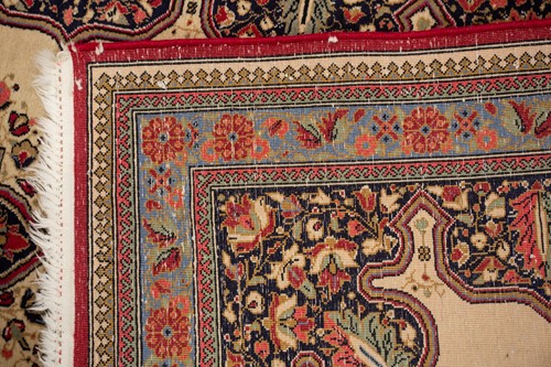 Lot 155 - An ivory ground Kerman strip runner with three...