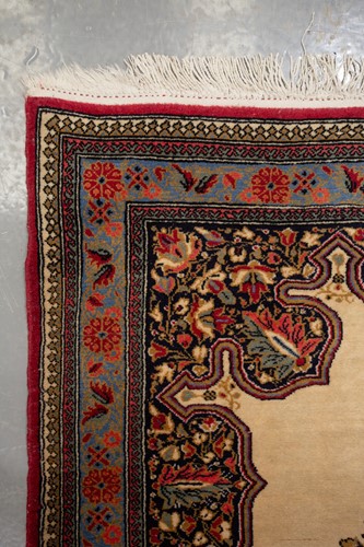 Lot 155 - An ivory ground Kerman strip runner with three...