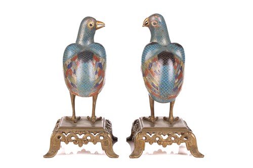Lot 91 - A pair of Chinese cloisonne enamel figural...